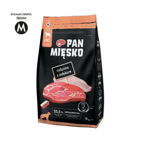 Pan Mięsko karma sucha dla psa z cielęciną i indykiem 9kg M