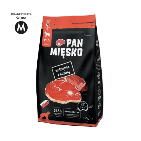 Pan Mięsko karma sucha dla psa z wołowiną i koziną 9kg M