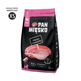 Pan Mięsko karma sucha dla szczeniąt z cielęciną i przepiórką 9kg XS