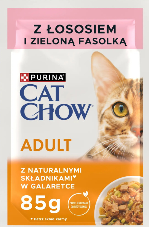 Purina CAT CHOW Adult z Łososiem i zieloną fasolką w galaretce