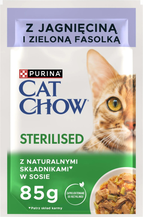 Purina CAT CHOW Sterilised z Jagnięciną i zieloną fasolką w sosie