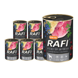 Rafi karma mokra dla psa z szynką wieprzową i żołądkami wołowymi 24x400g