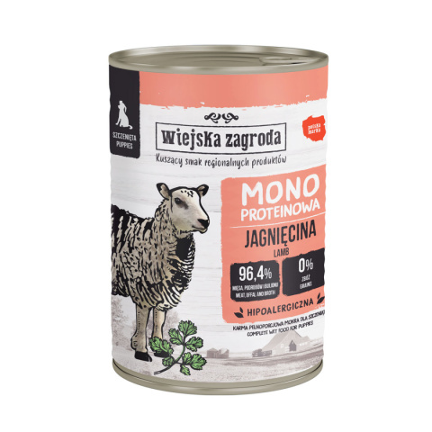 Wiejska Zagroda karma mokra dla szczeniąt monoproteinowa z jagnięciną 400g