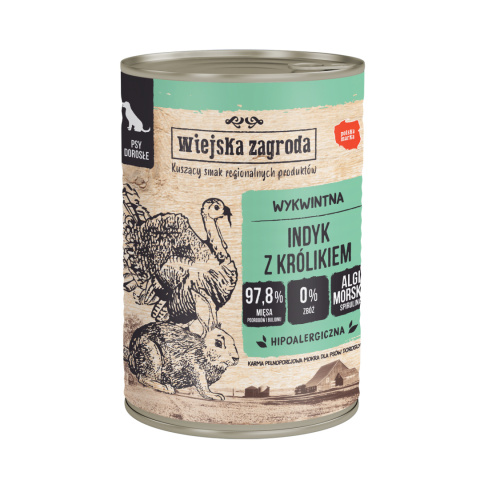 Wiejska Zagroda karma mokra dla psa z indykiem i królikiem 400g