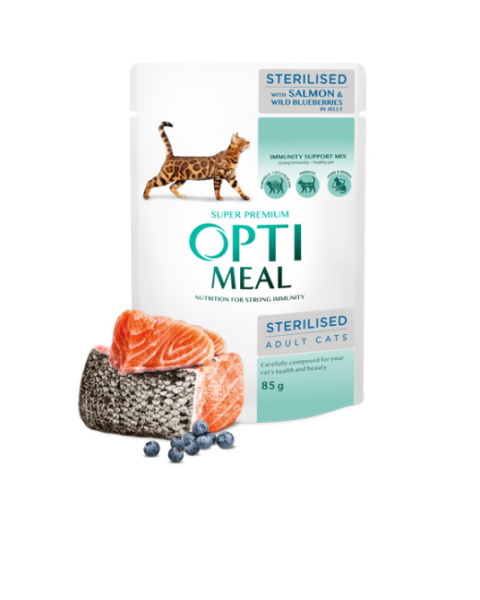 OPTIMEAL karma mokra dla kota z łososiem i borówką 85g