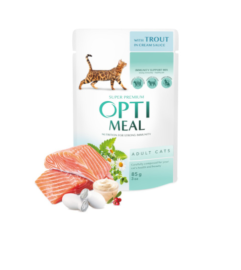 OPTIMEAL karma mokra dla kota z pstrągiem w kremowym sosie 85g