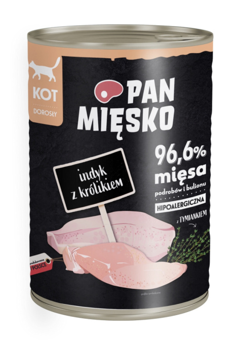 Pan Mięsko karma mokra dla kota z indykiem i królikiem 400g