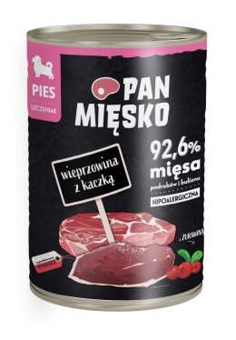 Pan Mięsko karma mokra dla szczeniąt z wieprzowiną i kaczką 400g
