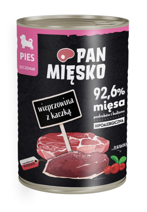 Pan Mięsko karma mokra dla szczeniąt z wieprzowiną i kaczką 400g