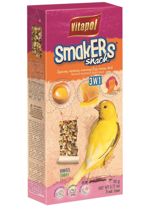 Vitapol Smakers Snack "3 w 1" (jajeczny+miodowy+owocowy) dla kanarka 2szt.